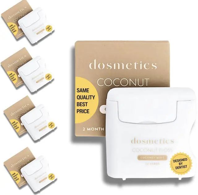 Main image of Coconut Oil Infused Thick Dental Floss 5 Pack, Coconut Mint Expanding Dental Floss, Oral Care Stretchable Floss, Tooth Floss for Plaque Removal and Gum Protection, 32 Yards x 5 Flossers