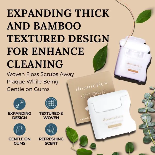 Alt view image 2 of 6 - Coconut Oil Infused Thick Dental Floss 5 Pack, Coconut Mint Expanding Dental Floss, Oral Care Stretchable Floss, Tooth Floss for Plaque Removal and Gum Protection, 32 Yards x 5 Flossers