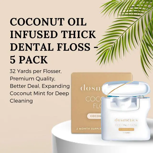 Alt view image 3 of 6 - Coconut Oil Infused Thick Dental Floss 5 Pack, Coconut Mint Expanding Dental Floss, Oral Care Stretchable Floss, Tooth Floss for Plaque Removal and Gum Protection, 32 Yards x 5 Flossers