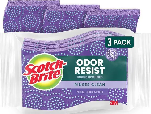 Main image of Scrub Dots Non-Scratch Scrub Sponge, Rinses Clean, for Washing Dishes and Cleaning Kitchen, 3 Scrub Sponges