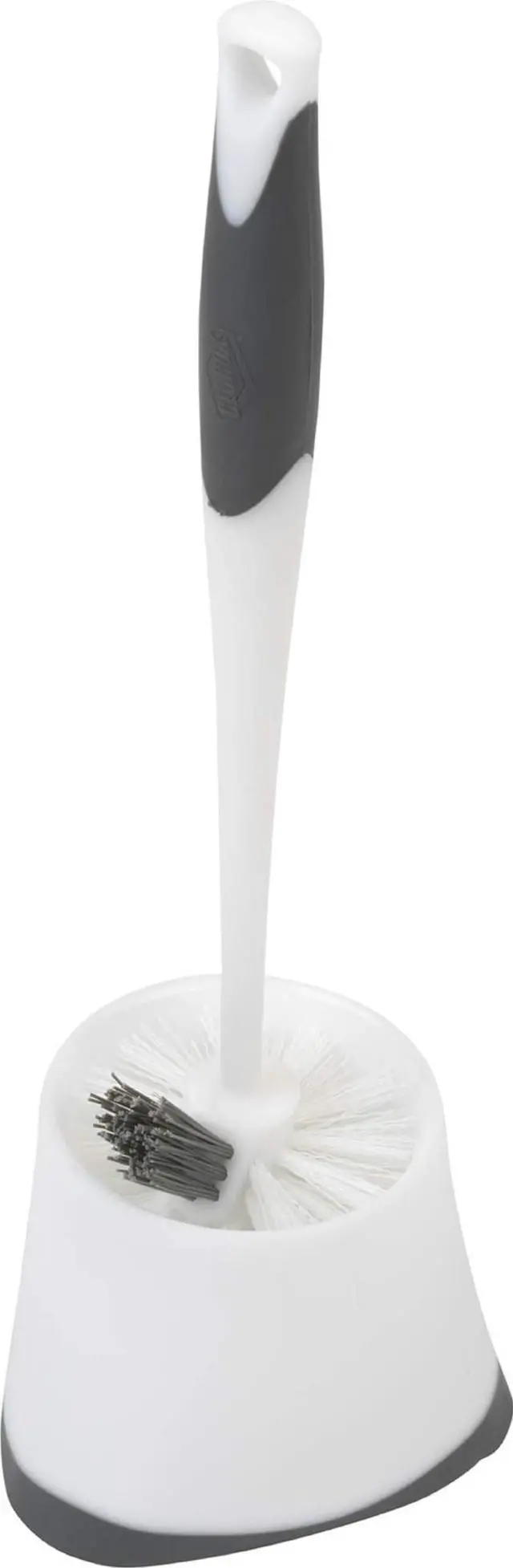 Main image of Corner Toilet Bowl Brush with Under Rim Scrubber, Includes Corner Storage Caddy, White