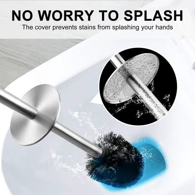 Alt view image 3 of 6 - Toilet Brush and Holder, 2 Pack Toilet Brush with 304 Stainless Steel Long Handle, Toilet Bowl Brush for Bathroom Toilet-Ergonomic, Elegant,Durable (Silver)
