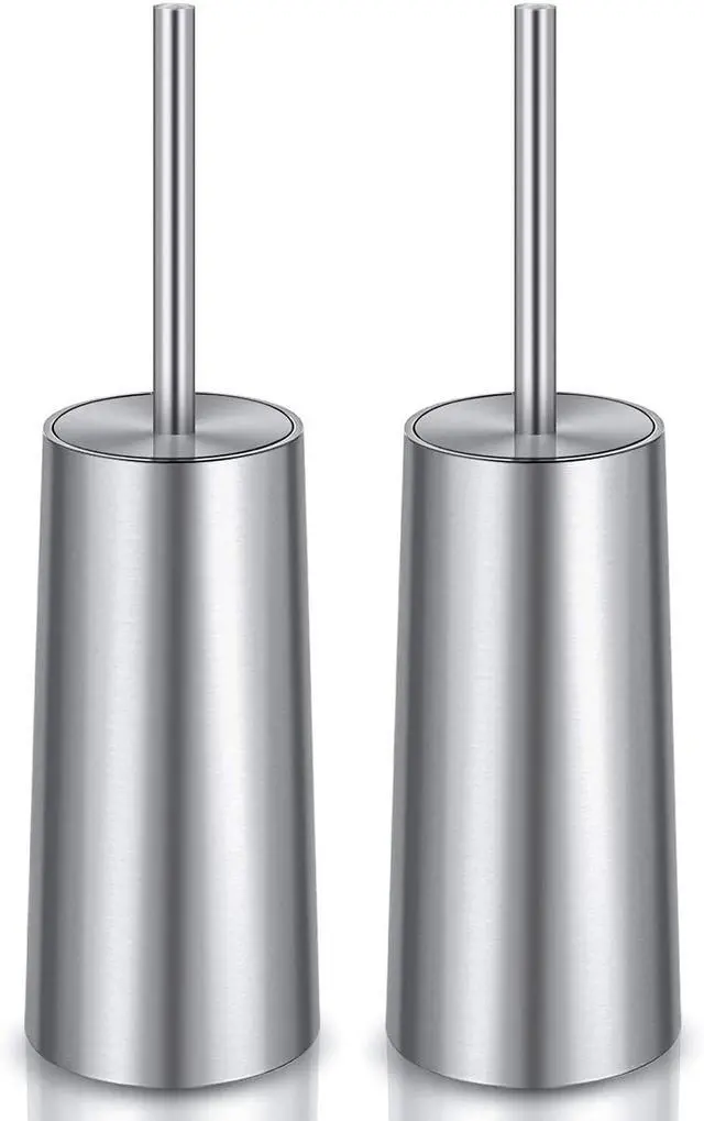 Main image of Toilet Brush and Holder, 2 Pack Toilet Brush with 304 Stainless Steel Long Handle, Toilet Bowl Brush for Bathroom Toilet-Ergonomic, Elegant,Durable (Silver)