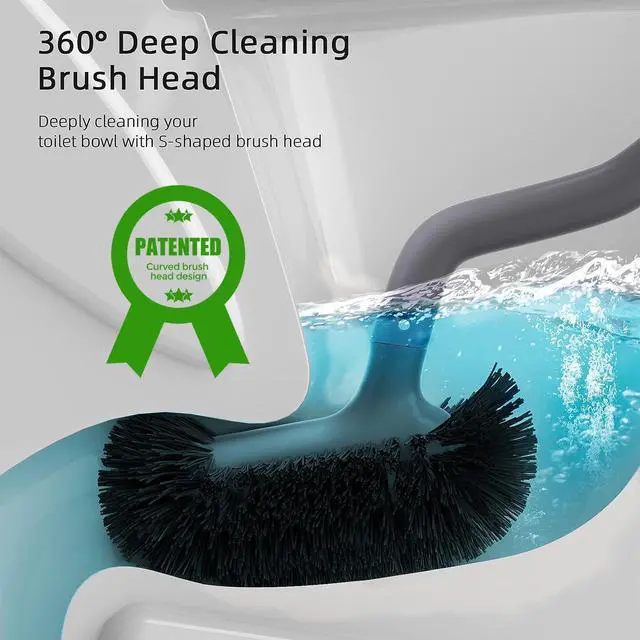 Alt view image 2 of 7 - Toilet Bowl Brush Holder Set, Dead Corner S-Shaped Bristle Scrubber