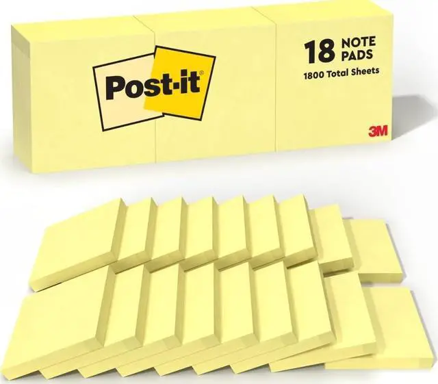 Main image of Notes, 3 x 3 in, The Iconic Canary Yellow Note, 18 Pads
