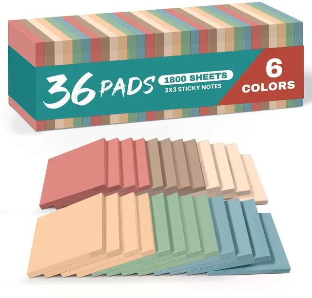 Main image of 36 Pads Sticky Notes, 3x3 Inch, Aesthetic Self-Stick Notes, Vintage
