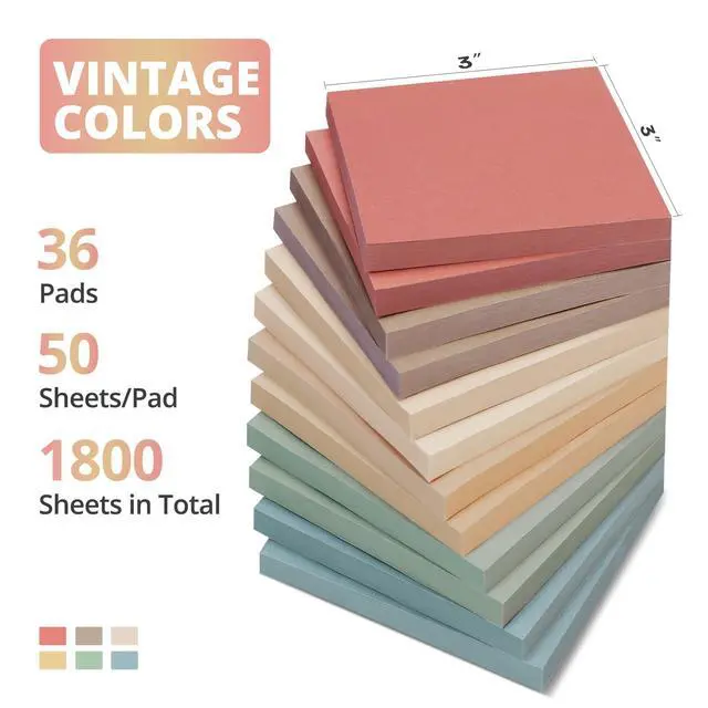 Alt view image 2 of 7 - 36 Pads Sticky Notes, 3x3 Inch, Aesthetic Self-Stick Notes, Vintage