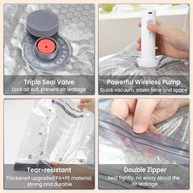 Alt view image 6 of 7 - Vacuum Bags for Travel with Rechargeable Electric Pump, 12 PCS (4S,4M,4L) Storage Bags Vacuum Sealed, Space Saver Bags Carry-on Size Compression Packing Bags for Luggage and Suitcase