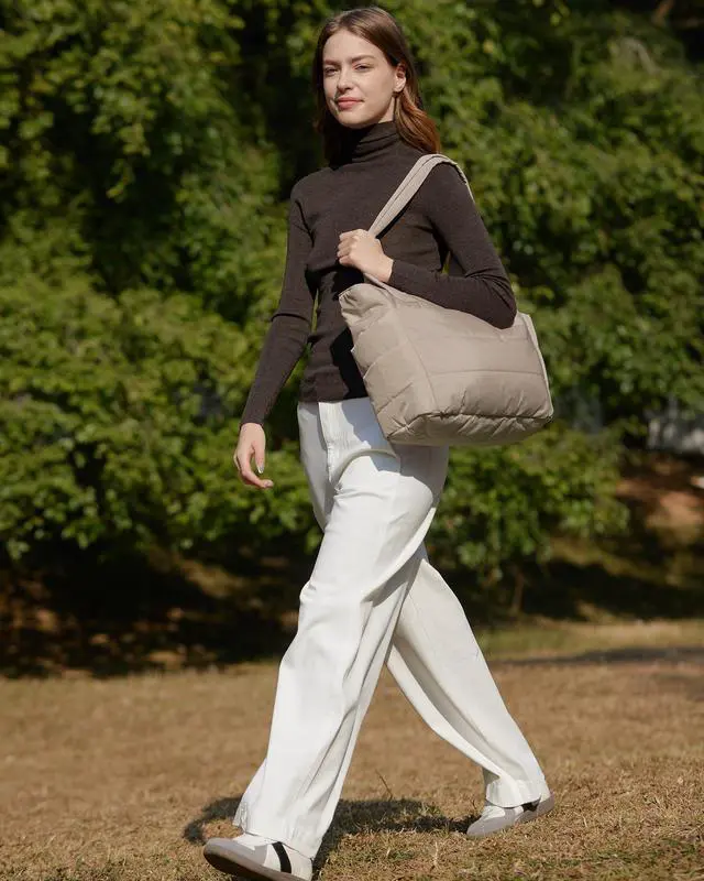 Alt view image 2 of 6 - Tote Bag for Women, Lightweight Puffy Tote Bag with Compartments Shoulder Bag Handbag for Travel, Work, Gym (c-Standard Size-Grayish Brown, Standard Size)