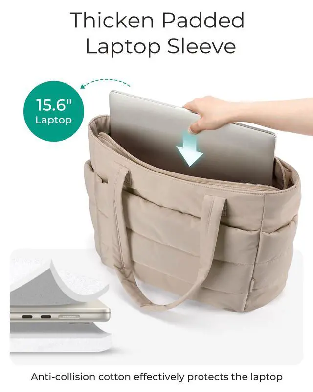 Alt view image 5 of 6 - Tote Bag for Women, Lightweight Puffy Tote Bag with Compartments Shoulder Bag Handbag for Travel, Work, Gym (c-Standard Size-Grayish Brown, Standard Size)