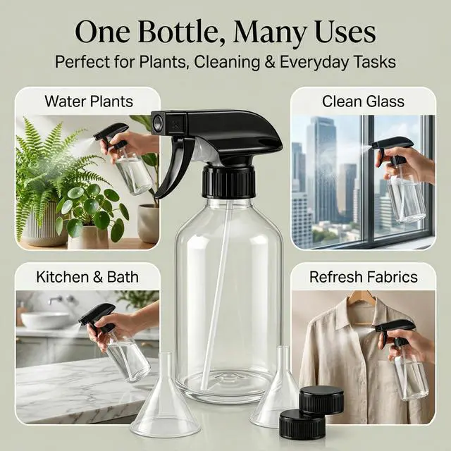 Alt view image 2 of 7 - 2 Pack Plastic Spray Bottles 10 OZ Leak Proof, Adjustable Nozzle, Empty Spray Bottles For Cleaning Solutions, Plants, Pet, Or Diy Spray Bottle