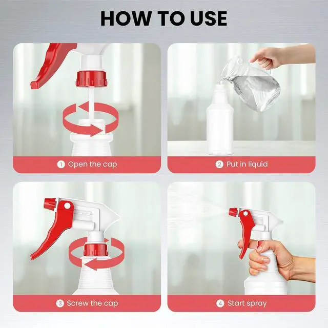 Alt view image 5 of 7 - Spray Bottles 4 Pack 16oz Refillable Adjustable Nozzle Mist Sprayer