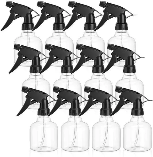 Main image of 12 Pack 8 Oz Empty Plastic Spray Bottle with Black Trigger Sprayers - Adjustable Head Sprayer from Fine to Stream - Refillable Sprayer for Water, Kitchen, Bath, Beauty, Hair, and Cleaning