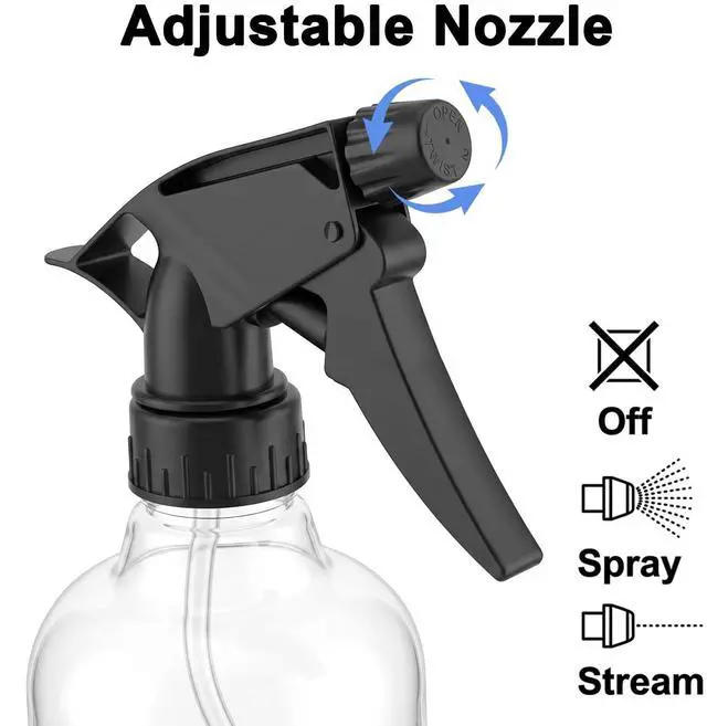 Alt view image 3 of 7 - 12 Pack 8 Oz Empty Plastic Spray Bottle with Black Trigger Sprayers - Adjustable Head Sprayer from Fine to Stream - Refillable Sprayer for Water, Kitchen, Bath, Beauty, Hair, and Cleaning