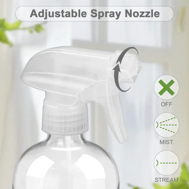 Alt view image 2 of 7 - 2 Pack Glass Spray Bottles with Silicone Sleeve, 16 oz Empty Refillable Containers with Adjustable Spray Nozzles, Spray Bottles for Hair, Cleaning Solutions and Plants Blue&Grey