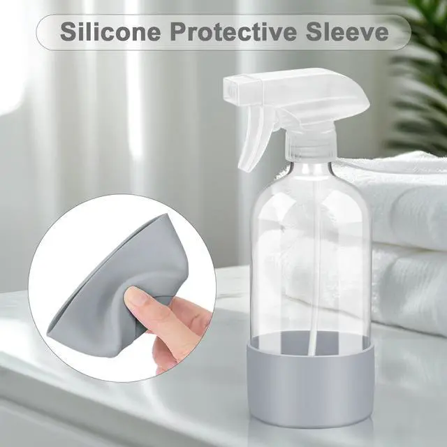 Alt view image 3 of 7 - 2 Pack Glass Spray Bottles with Silicone Sleeve, 16 oz Empty Refillable Containers with Adjustable Spray Nozzles, Spray Bottles for Hair, Cleaning Solutions and Plants Blue&Grey