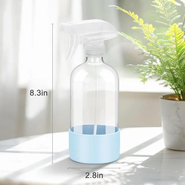Alt view image 4 of 7 - 2 Pack Glass Spray Bottles with Silicone Sleeve, 16 oz Empty Refillable Containers with Adjustable Spray Nozzles, Spray Bottles for Hair, Cleaning Solutions and Plants Blue&Grey