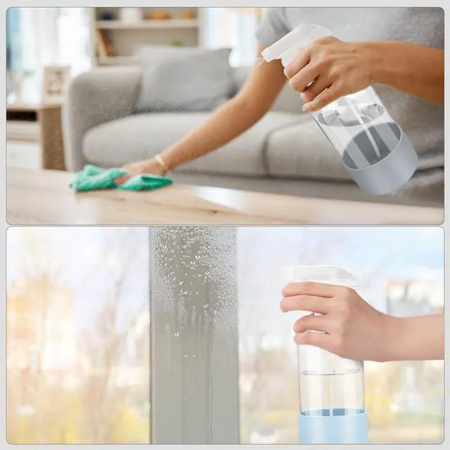 Alt view image 6 of 7 - 2 Pack Glass Spray Bottles with Silicone Sleeve, 16 oz Empty Refillable Containers with Adjustable Spray Nozzles, Spray Bottles for Hair, Cleaning Solutions and Plants Blue&Grey