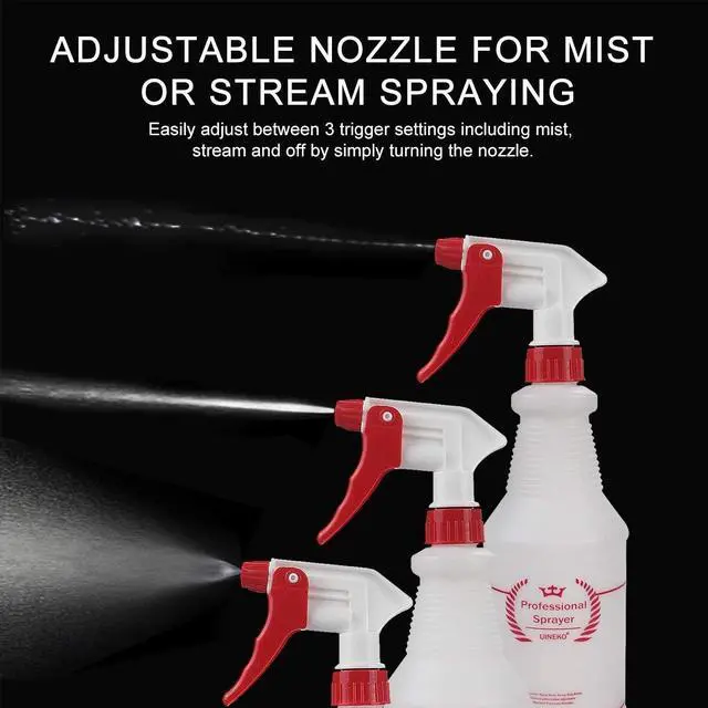 Alt view image 3 of 7 - Empty Spray Bottles, Heavy Duty Sprayer, Mist & Stream, 4 Pack 32 Oz
