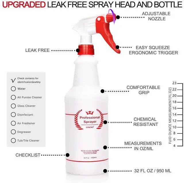 Alt view image 4 of 7 - Empty Spray Bottles, Heavy Duty Sprayer, Mist & Stream, 4 Pack 32 Oz