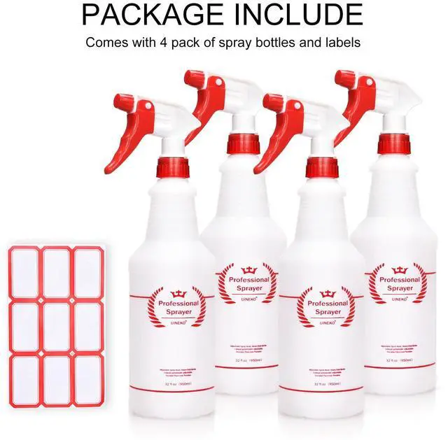 Alt view image 7 of 7 - Empty Spray Bottles, Heavy Duty Sprayer, Mist & Stream, 4 Pack 32 Oz