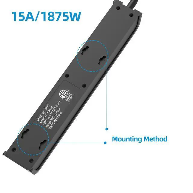 Alt view image 4 of 7 - Power Strip Surge Protector, 4 Feet Extension Cord, 600 Joules Surge Protection, Multiple Protection 6 Outlet Strip, ETL Listed