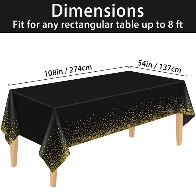 Alt view image 2 of 7 - 2 Pack Black and Gold Dot Disposable Tablecloths 54 x 108 Inch