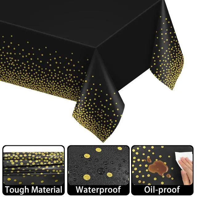 Alt view image 3 of 7 - 2 Pack Black and Gold Dot Disposable Tablecloths 54 x 108 Inch