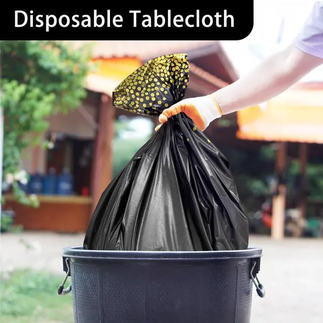 Alt view image 4 of 7 - 2 Pack Black and Gold Dot Disposable Tablecloths 54 x 108 Inch