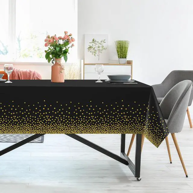 Alt view image 7 of 7 - 2 Pack Black and Gold Dot Disposable Tablecloths 54 x 108 Inch