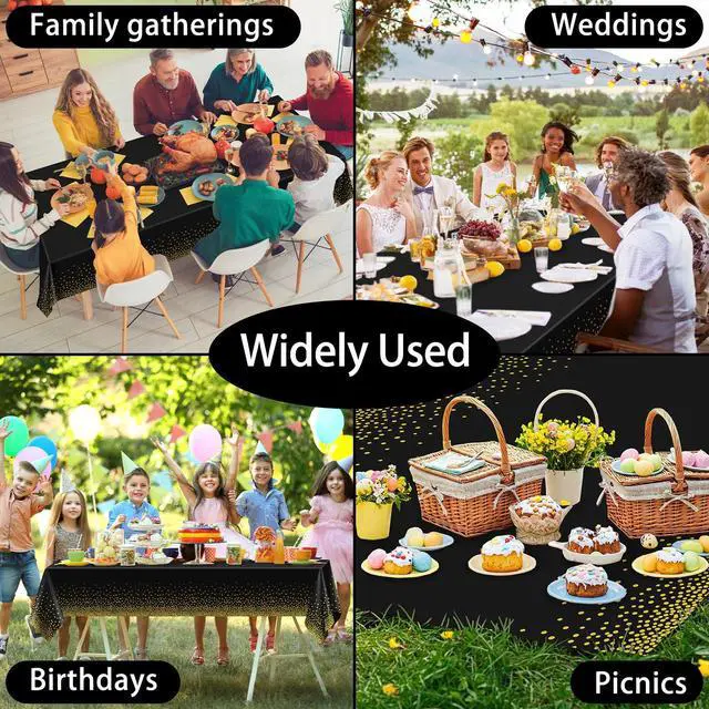 Alt view image 5 of 7 - 2 Pack Black and Gold Dot Disposable Tablecloths 54 x 108 Inch