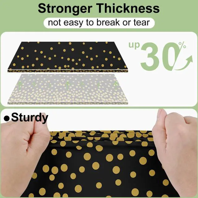 Alt view image 4 of 7 - 3 Pack Dot Disposable Tablecloth, 54 x 108 Inch Waterproof Plastic Table Cloth, Decorative Table Covers for Picnic, Party, Outdoor, Gold in Black