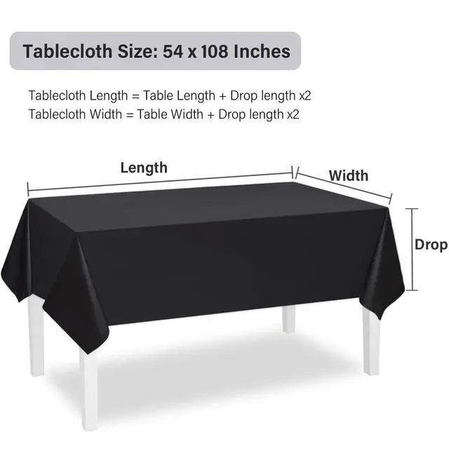 Alt view image 2 of 6 - 2 Pack Rectangle Tablecloths 54 x 108 Inch Water Resistant Tablecloths Disposable Table Cover for Dining Table, Buffet Party and Camping, Black