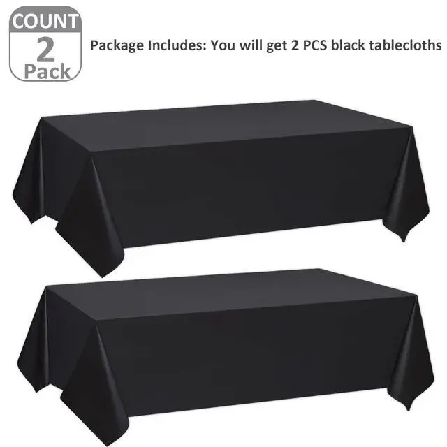 Alt view image 6 of 6 - 2 Pack Rectangle Tablecloths 54 x 108 Inch Water Resistant Tablecloths Disposable Table Cover for Dining Table, Buffet Party and Camping, Black