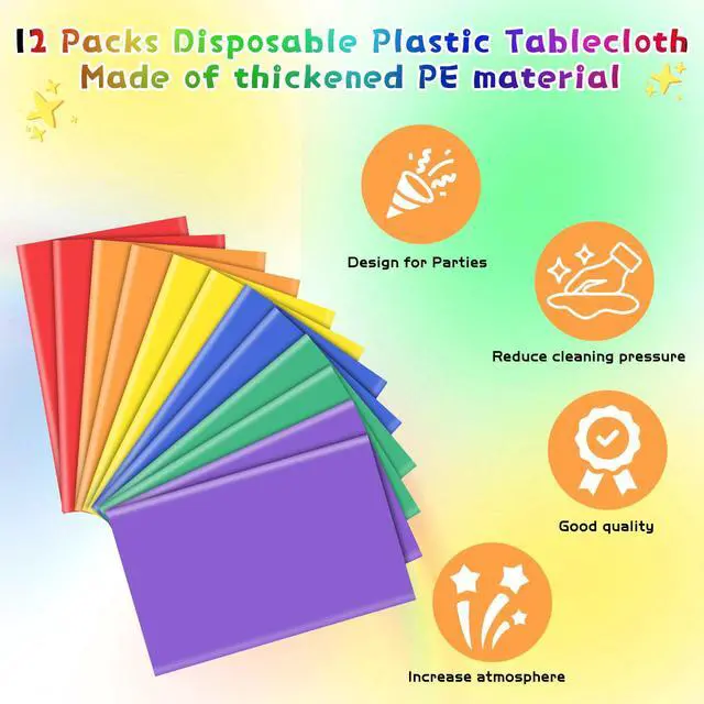 Alt view image 7 of 7 - 12Pc Plastic Table Cloth Disposable Tablecloth for Rectangle Table