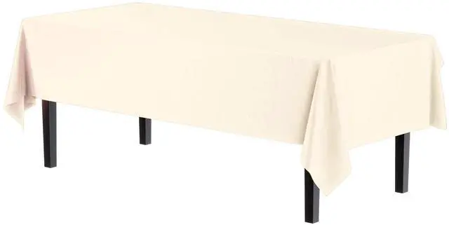 Alt view image 2 of 7 - Exquisite Ivory Plastic Table Cloth Disposable 6 Pack - 54 x 108 Inch Rectangle Tablecloth for 6 Foot Tables - Waterproof Table Cover for Party Wedding Birthday Graduation BBQ Catering