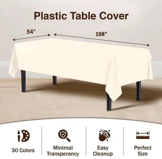 Alt view image 3 of 7 - Exquisite Ivory Plastic Table Cloth Disposable 6 Pack - 54 x 108 Inch Rectangle Tablecloth for 6 Foot Tables - Waterproof Table Cover for Party Wedding Birthday Graduation BBQ Catering