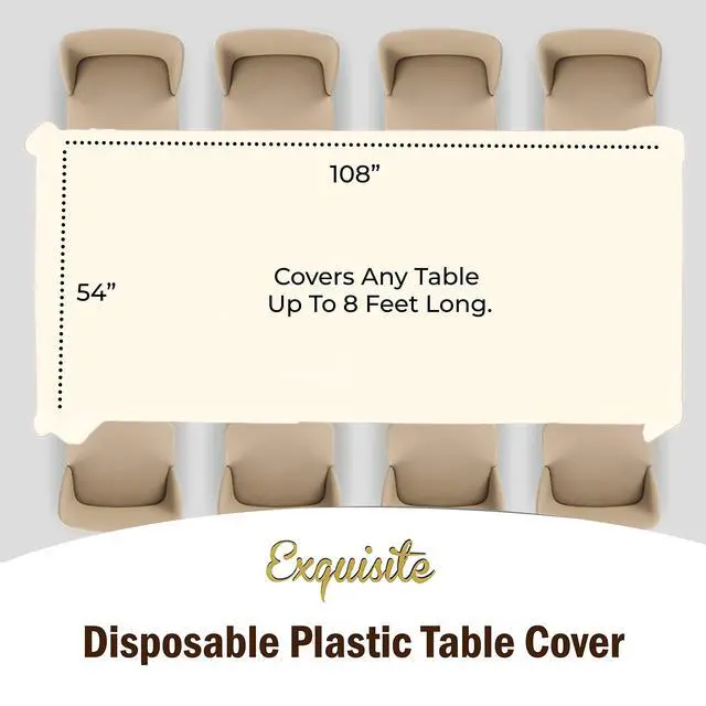 Alt view image 4 of 7 - Exquisite Ivory Plastic Table Cloth Disposable 6 Pack - 54 x 108 Inch Rectangle Tablecloth for 6 Foot Tables - Waterproof Table Cover for Party Wedding Birthday Graduation BBQ Catering