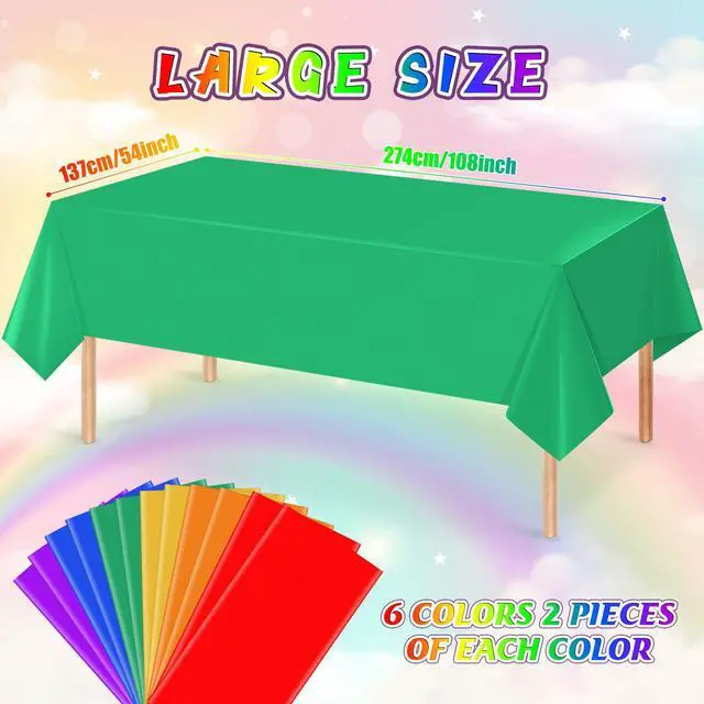 Alt view image 2 of 7 - 12 Pack 6 Color Rainbow Theme Tablecloth Assorted Color Plastic Tablecloth Disposable Colorful Rectangle Table Covers for Fiesta Wedding Birthday Picnic Graduation Party Decorations, 54 x 108 Inch