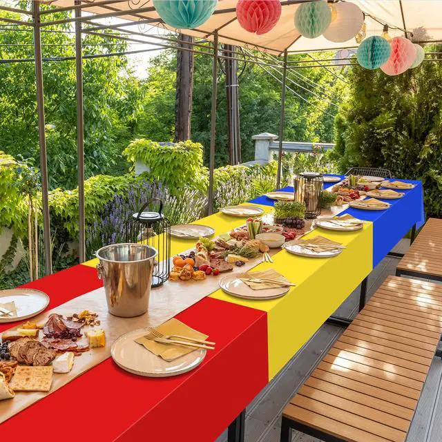 Alt view image 4 of 7 - 12 Pack 6 Color Rainbow Theme Tablecloth Assorted Color Plastic Tablecloth Disposable Colorful Rectangle Table Covers for Fiesta Wedding Birthday Picnic Graduation Party Decorations, 54 x 108 Inch