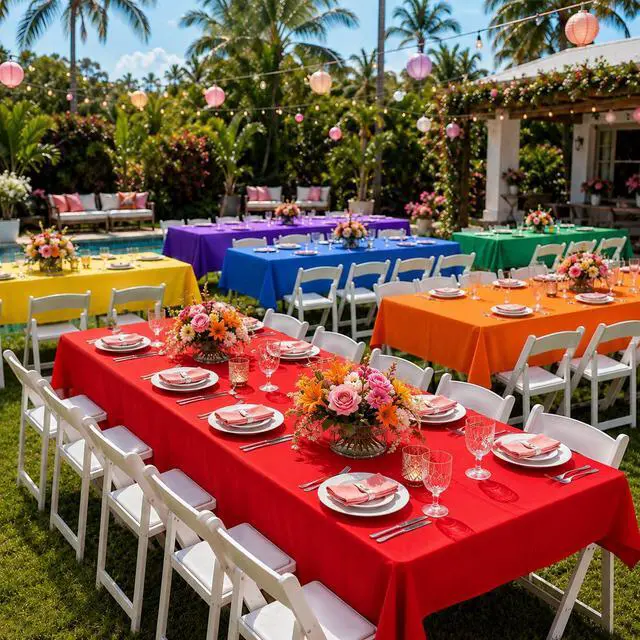 Alt view image 6 of 7 - 12 Pack 6 Color Rainbow Theme Tablecloth Assorted Color Plastic Tablecloth Disposable Colorful Rectangle Table Covers for Fiesta Wedding Birthday Picnic Graduation Party Decorations, 54 x 108 Inch