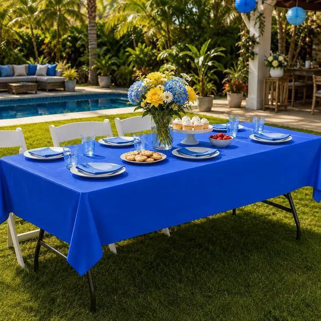Alt view image 7 of 7 - 12 Pack 6 Color Rainbow Theme Tablecloth Assorted Color Plastic Tablecloth Disposable Colorful Rectangle Table Covers for Fiesta Wedding Birthday Picnic Graduation Party Decorations, 54 x 108 Inch