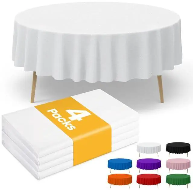 Main image of White Plastic Table Cloth - 4 Pack 84" Round Disposable Tablecloths for Round Tables, Table Cover for Holiday Parties & Gatherings
