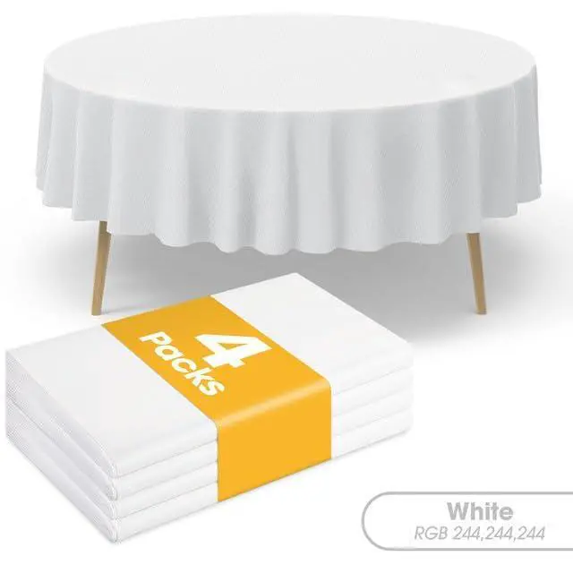 Alt view image 3 of 7 - White Plastic Table Cloth - 4 Pack 84" Round Disposable Tablecloths for Round Tables, Table Cover for Holiday Parties & Gatherings