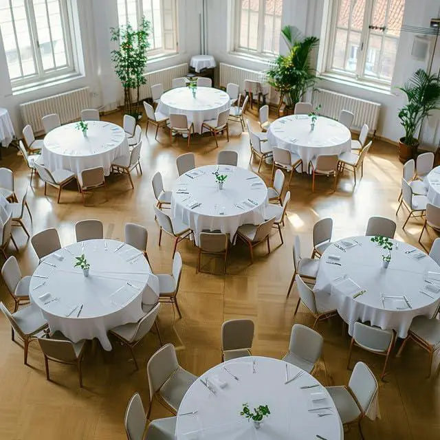 Alt view image 4 of 7 - White Plastic Table Cloth - 4 Pack 84" Round Disposable Tablecloths for Round Tables, Table Cover for Holiday Parties & Gatherings