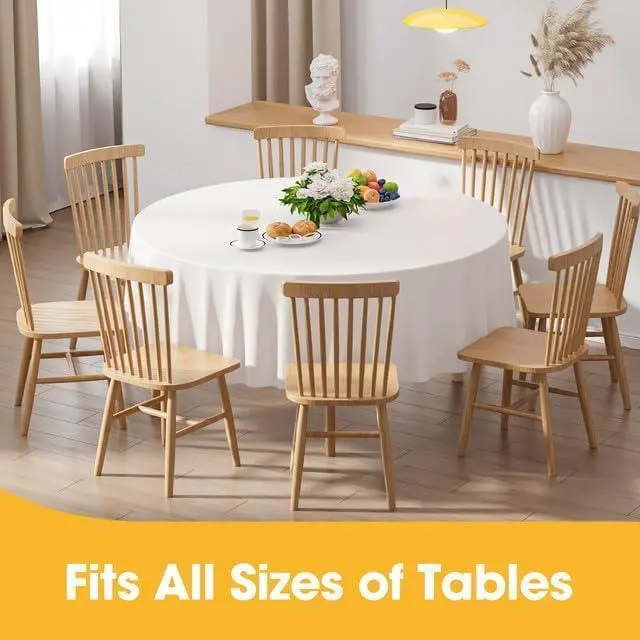 Alt view image 5 of 7 - White Plastic Table Cloth - 4 Pack 84" Round Disposable Tablecloths for Round Tables, Table Cover for Holiday Parties & Gatherings