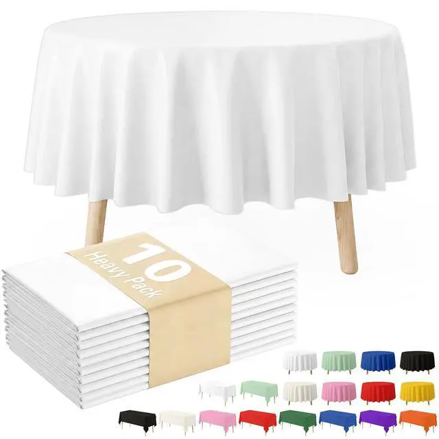 Main image of 10 Pcs White Round Plastic Table Cloth Disposable, 84 Inch