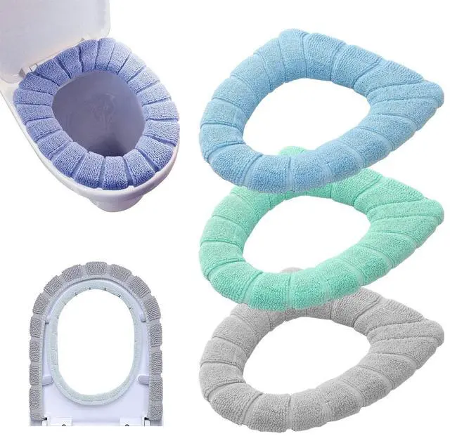 Main image of Bathroom Soft Thicker Warmer Stretchable Washable Cloth Toilet Seat Cover Pads 3PCS