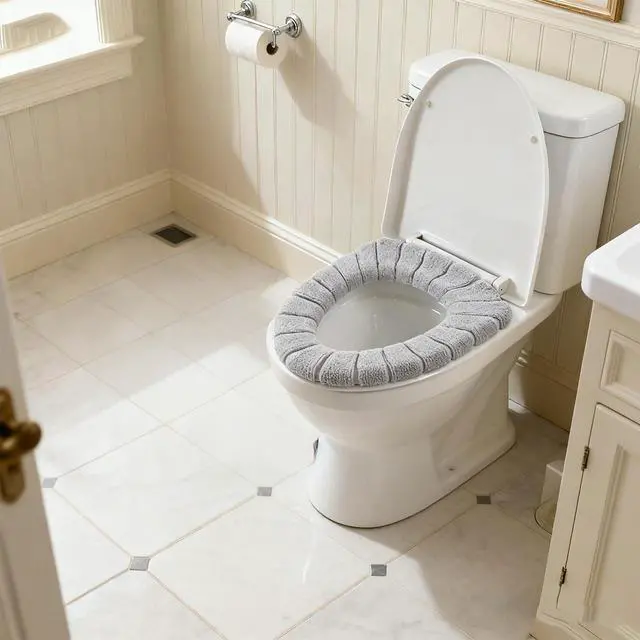 Alt view image 2 of 7 - Bathroom Soft Thicker Warmer Stretchable Washable Cloth Toilet Seat Cover Pads 3PCS