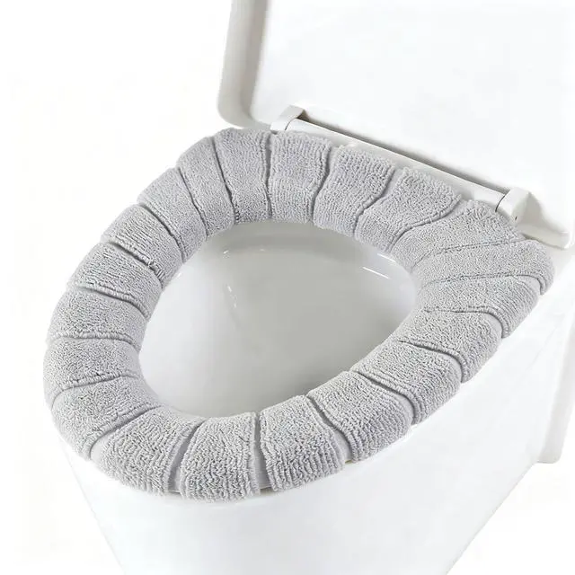Alt view image 3 of 7 - Bathroom Soft Thicker Warmer Stretchable Washable Cloth Toilet Seat Cover Pads 3PCS